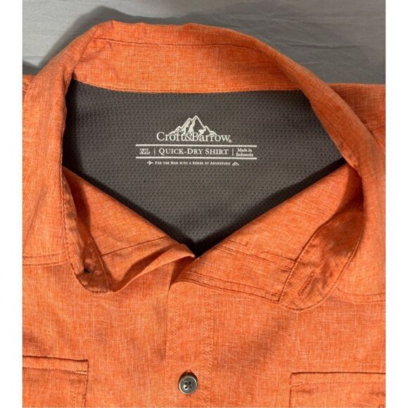 Men's short sleeve Orange VENTED BUTTON UP POCKETS QUICK DRY Camp shirt SZ XL - Picture 7 of 10